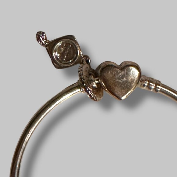 Pandora Heart Charm Sterling Silver Bangle Bracelet, w/Graduation Cap Charm, Wit - Picture 15 of 16